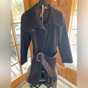 Soia & Kyo Size M Wool Shawl Collar Belted Mid Length Textured Coat